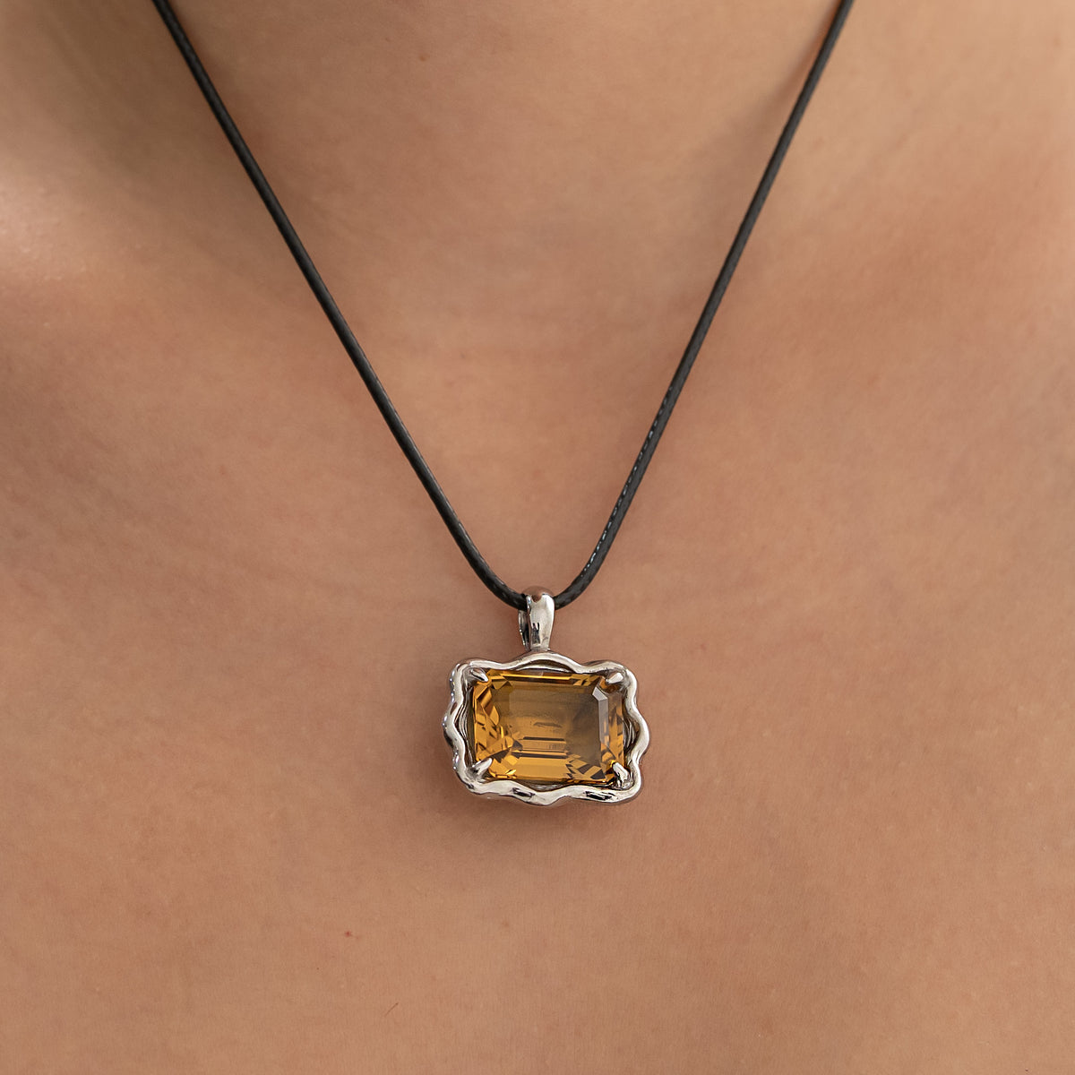 Emerald-Cut Honey Quartz East West Pendant
