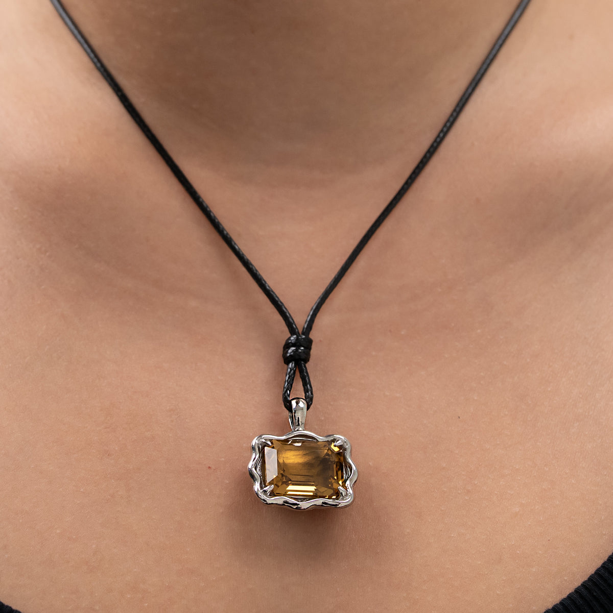 Emerald-Cut Honey Quartz East West Pendant