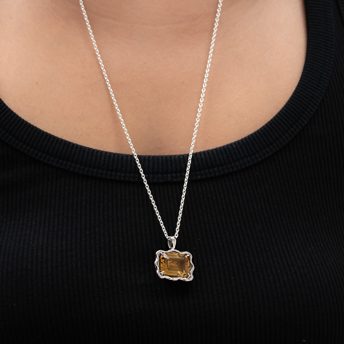 Emerald-Cut Honey Quartz East West Pendant