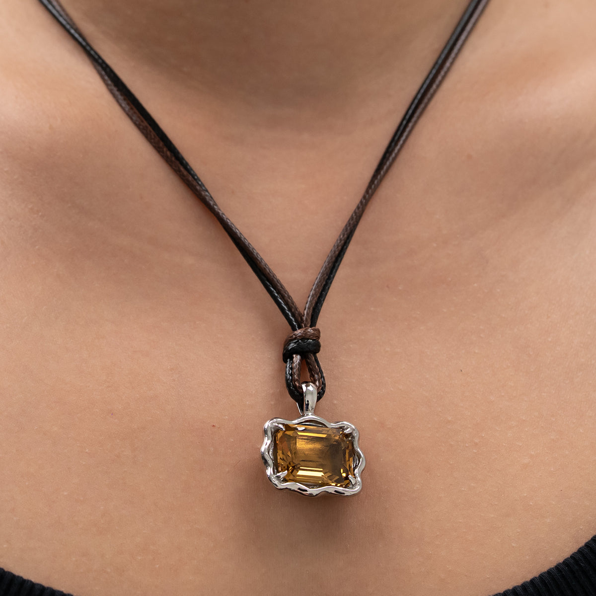 Emerald-Cut Honey Quartz East West Pendant
