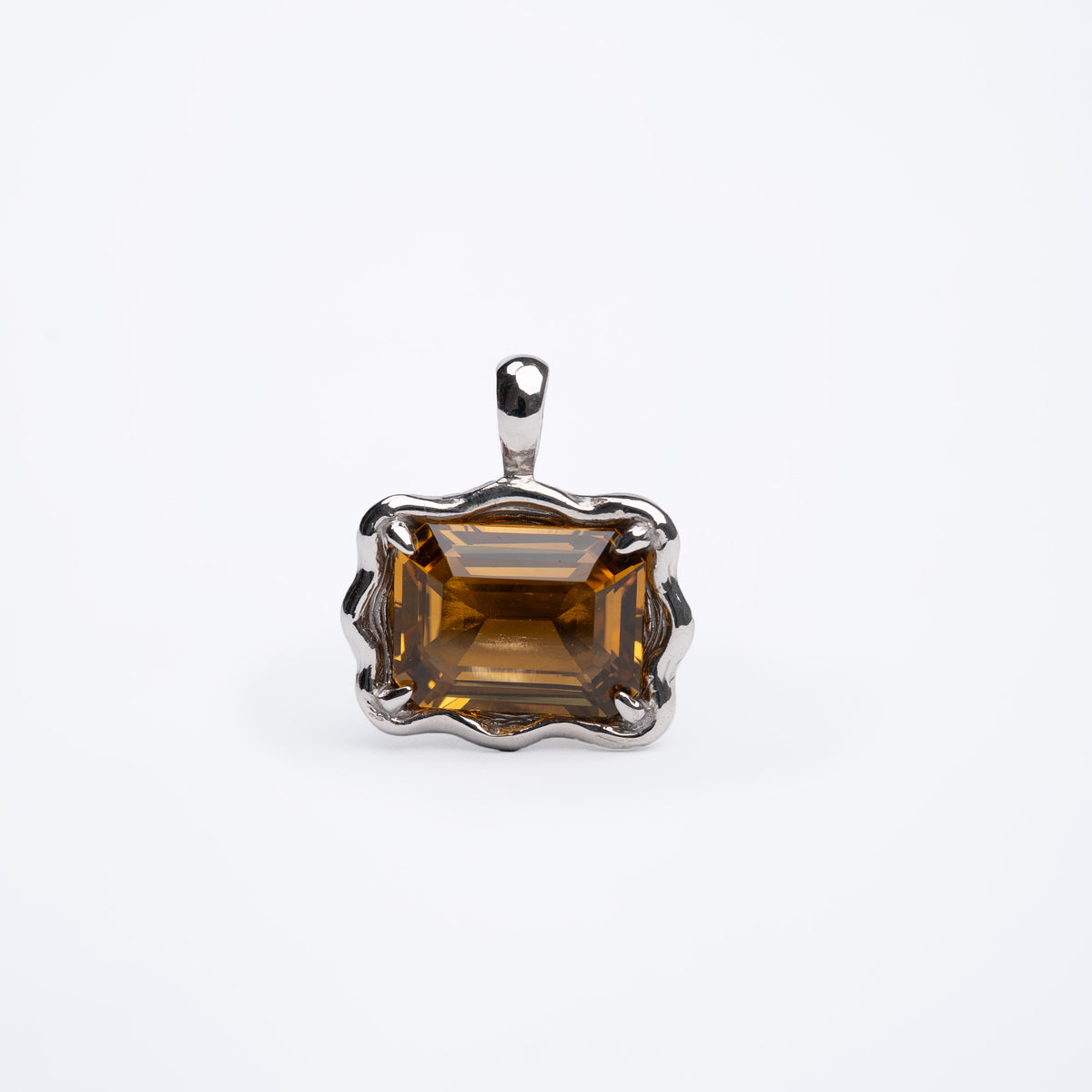 Emerald-Cut Honey Quartz East West Pendant